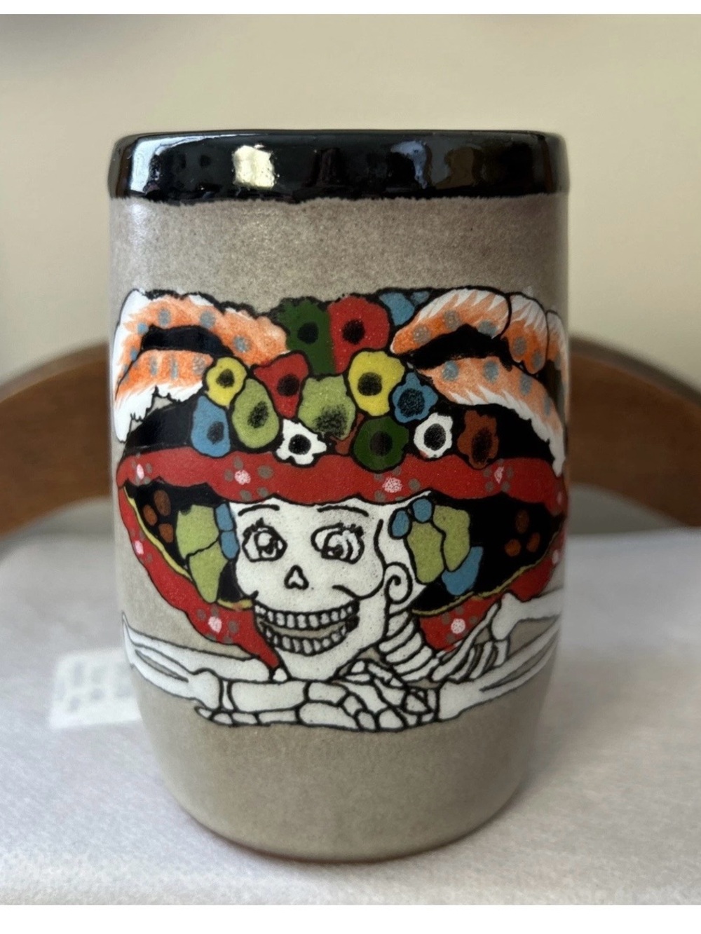 Day of the Dead Ceramic Tumbler in Neutral with Multicolor Accents